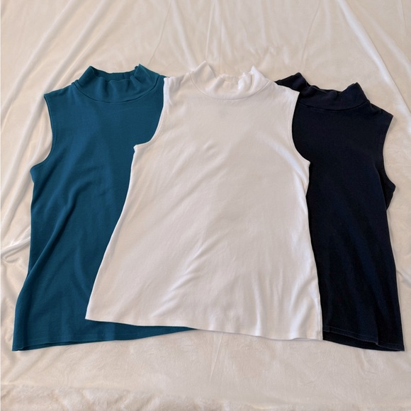 3 - Croft & Barrow Sleeveless Mock Neck Tops - Teal, White, Navy SZ M - Picture 1 of 10